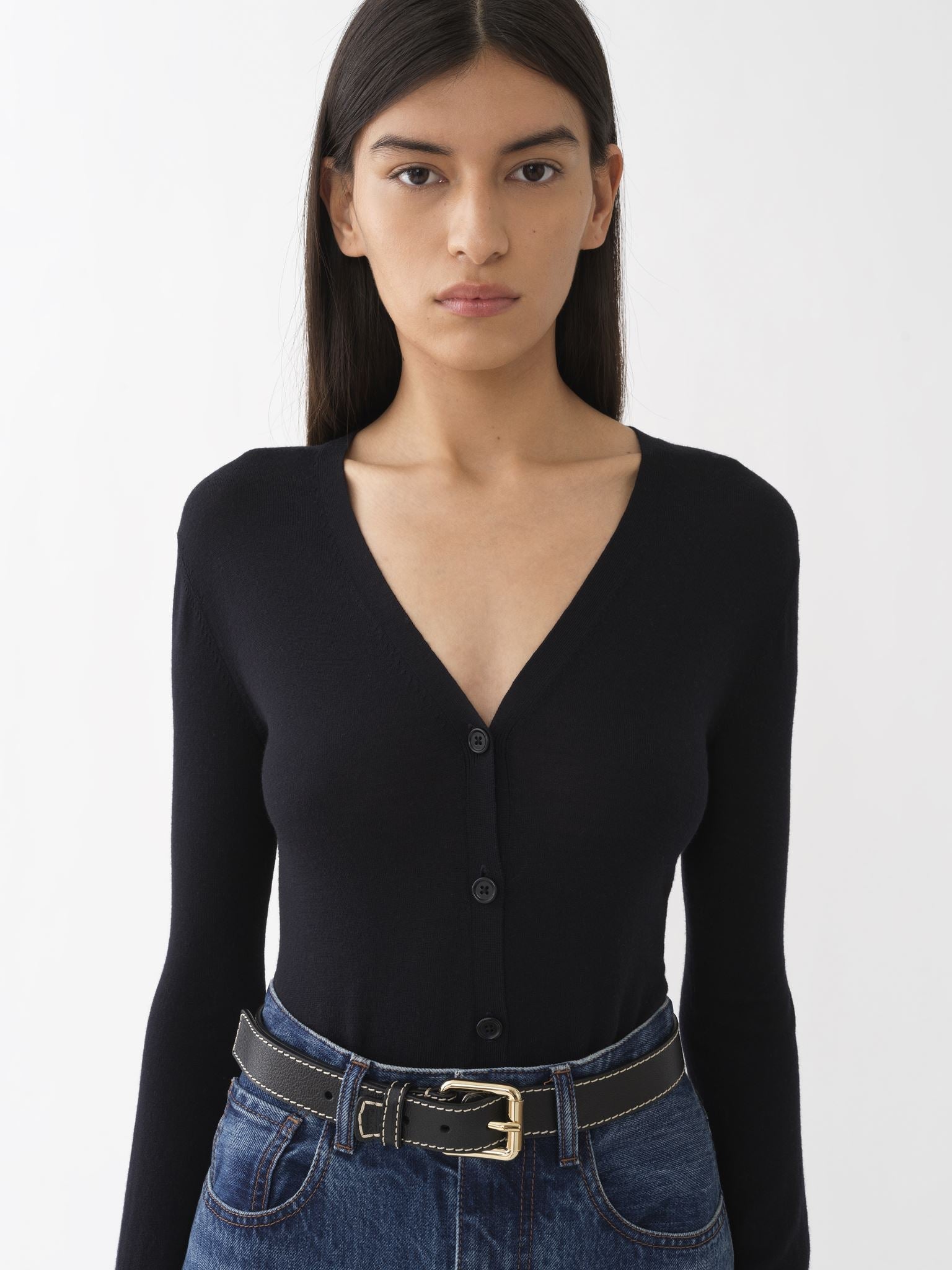 Cardigan à col V en laine extrafine - Navy