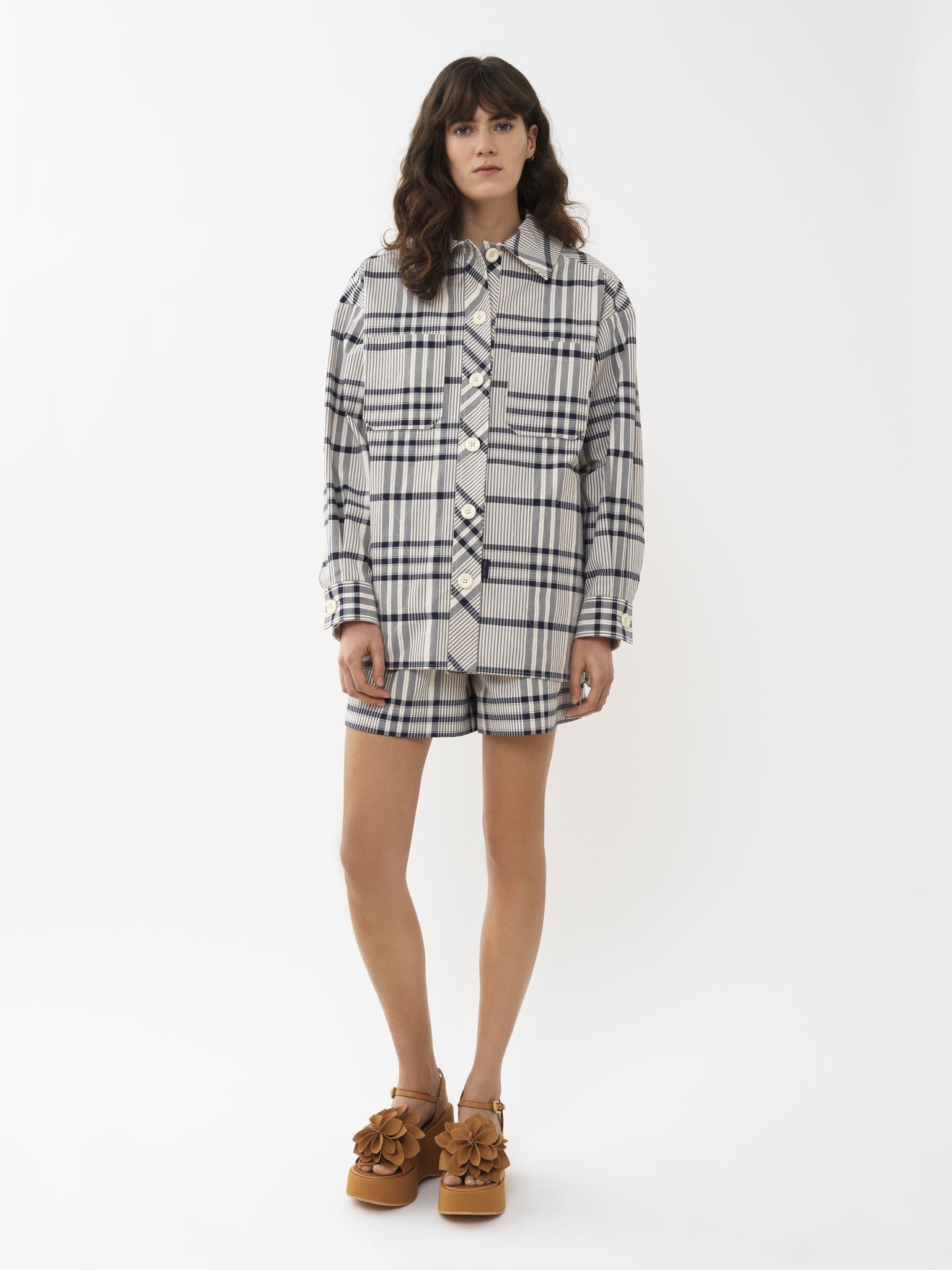 Veste chemise oversize - White & Blue
