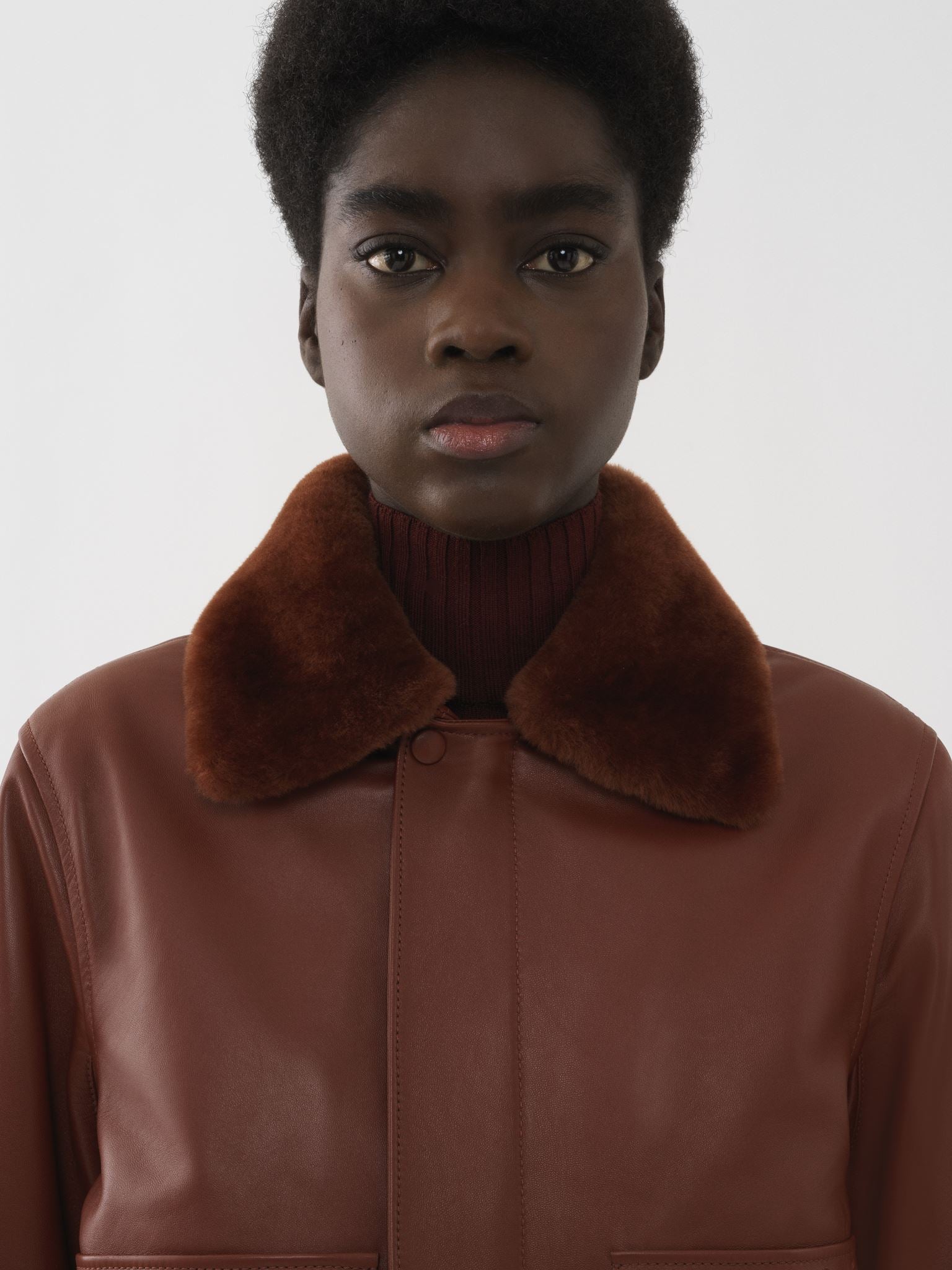 Veste en cuir brodée - Intense Brown