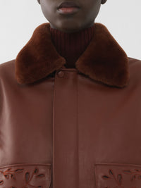 Veste en cuir brodée - Intense Brown