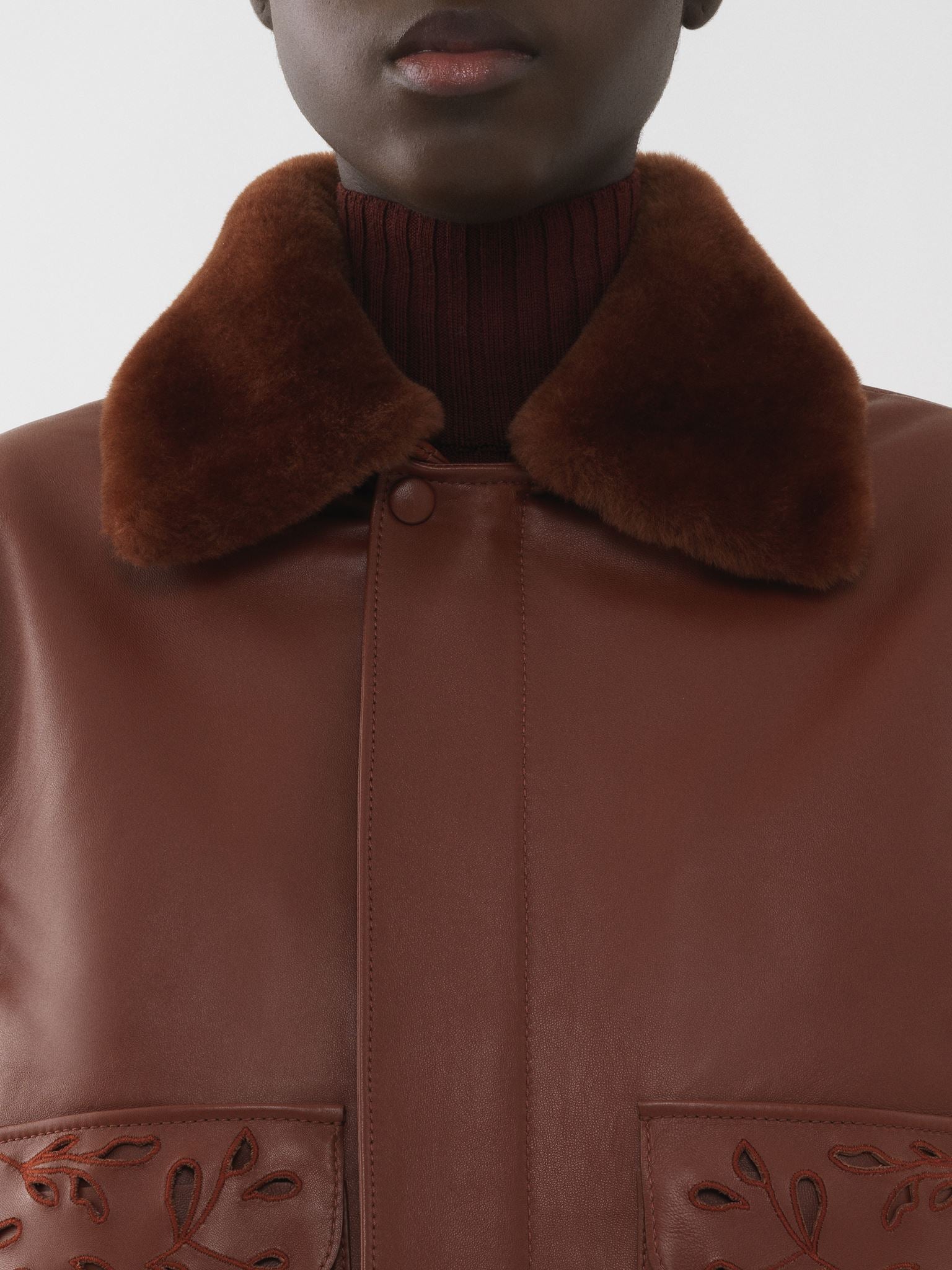 Veste en cuir brodée - Intense Brown