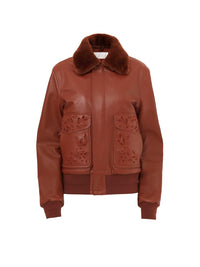 Veste en cuir brodée - Intense Brown