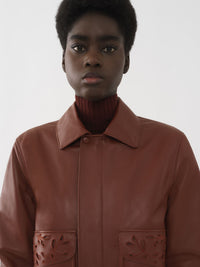 Veste en cuir brodée - Intense Brown