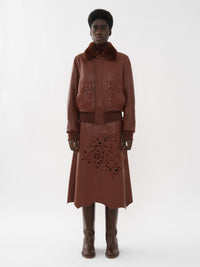 Veste en cuir brodée - Intense Brown