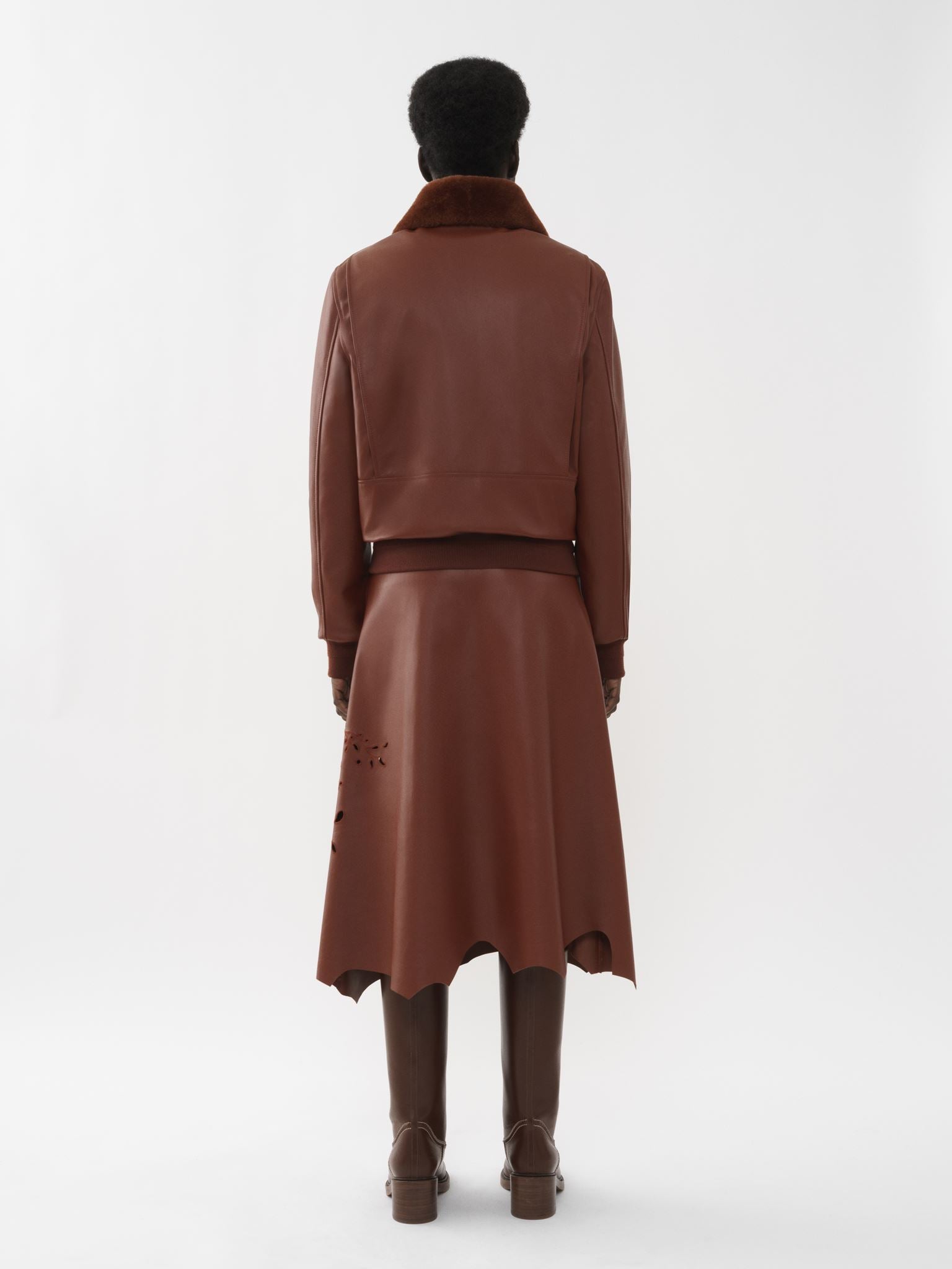 Veste en cuir brodée - Intense Brown
