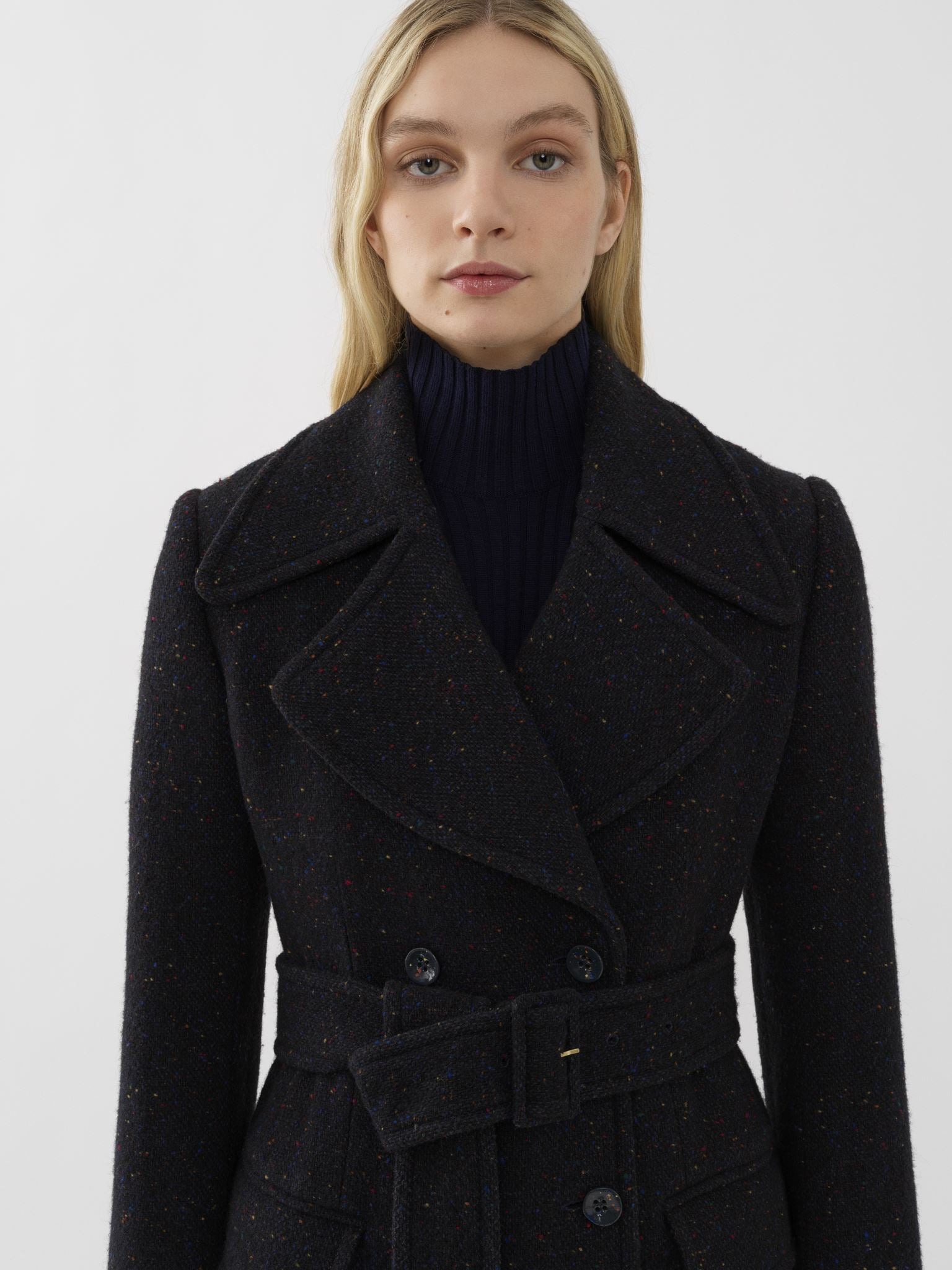 Trench long ajusté en laine - Anthracite Blue