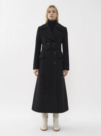 Trench long ajusté en laine - Anthracite Blue