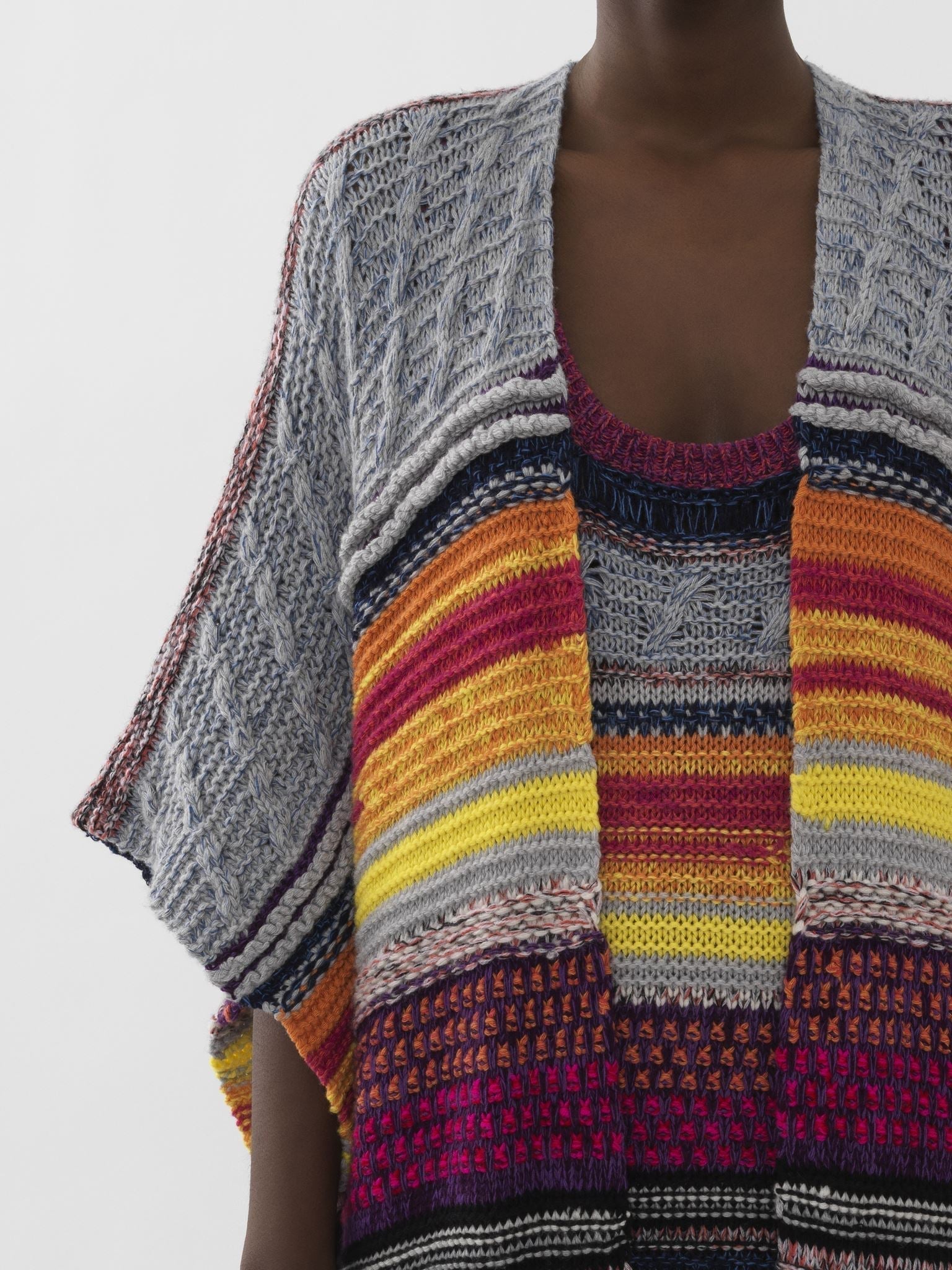 Manteau avec rayures irrégulières en cachemire recyclé - Multicolor