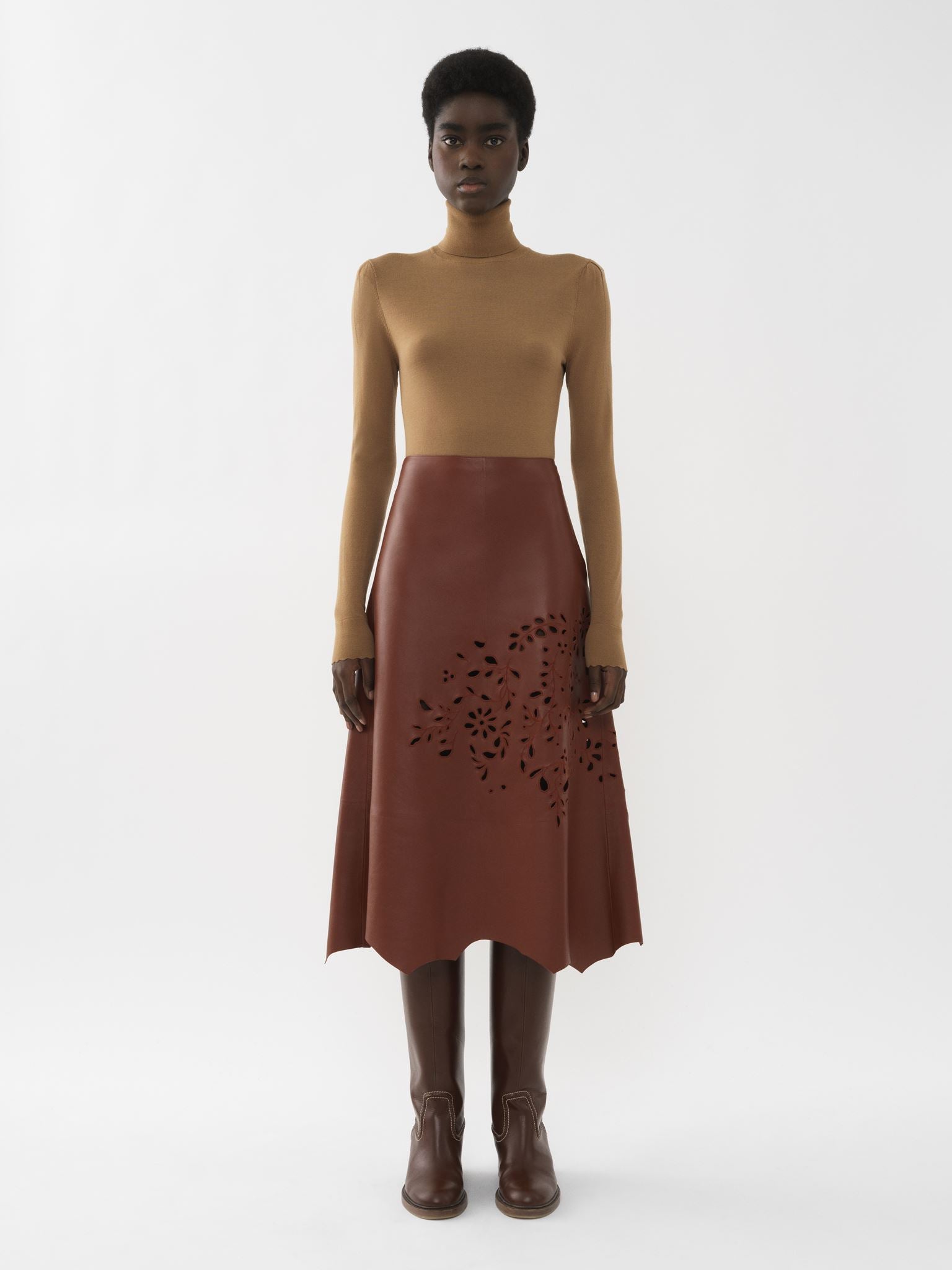 Pull col roulé en laine - Worn Brown