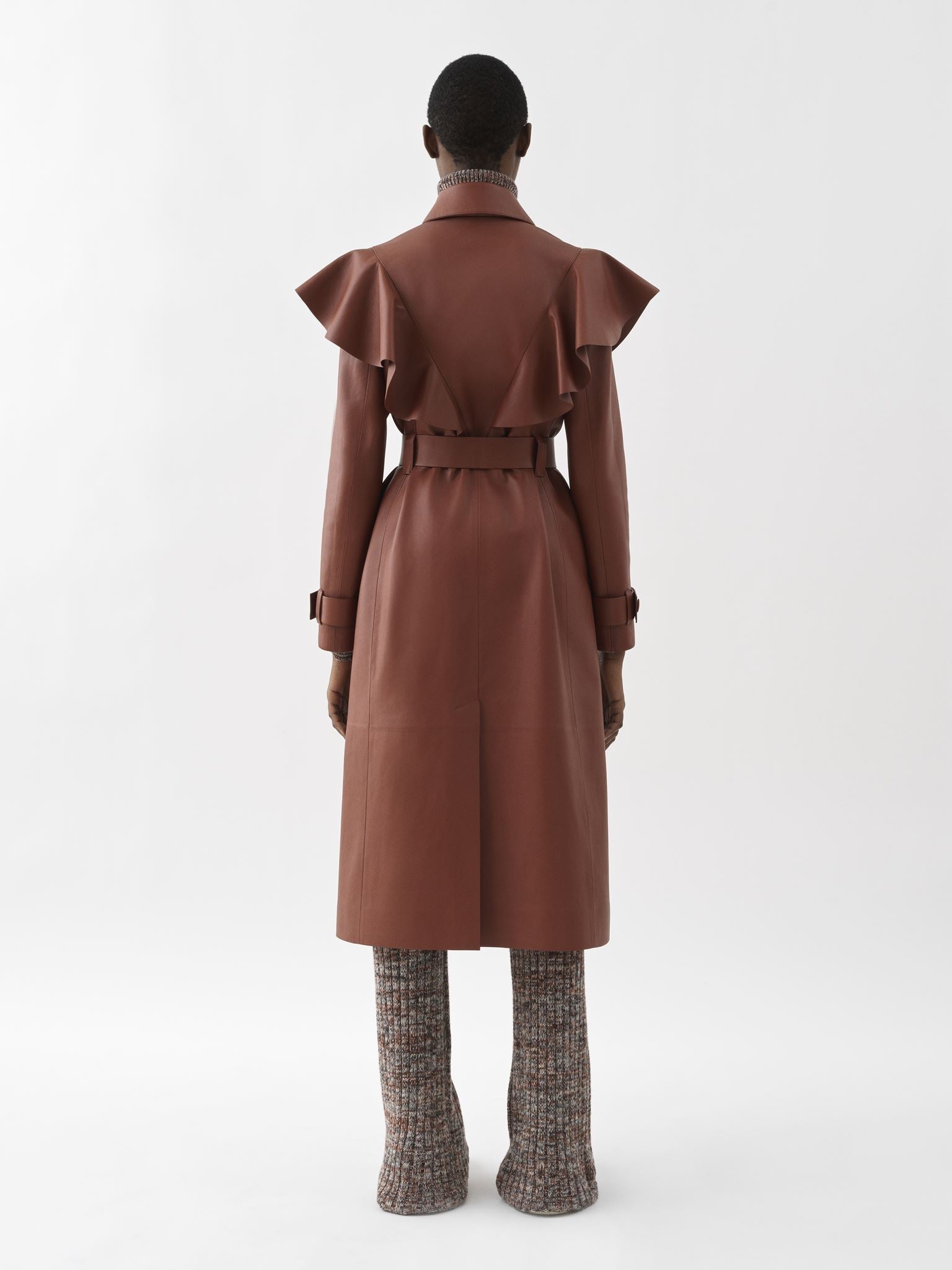 Trench volanté en cuir - Intense Brown