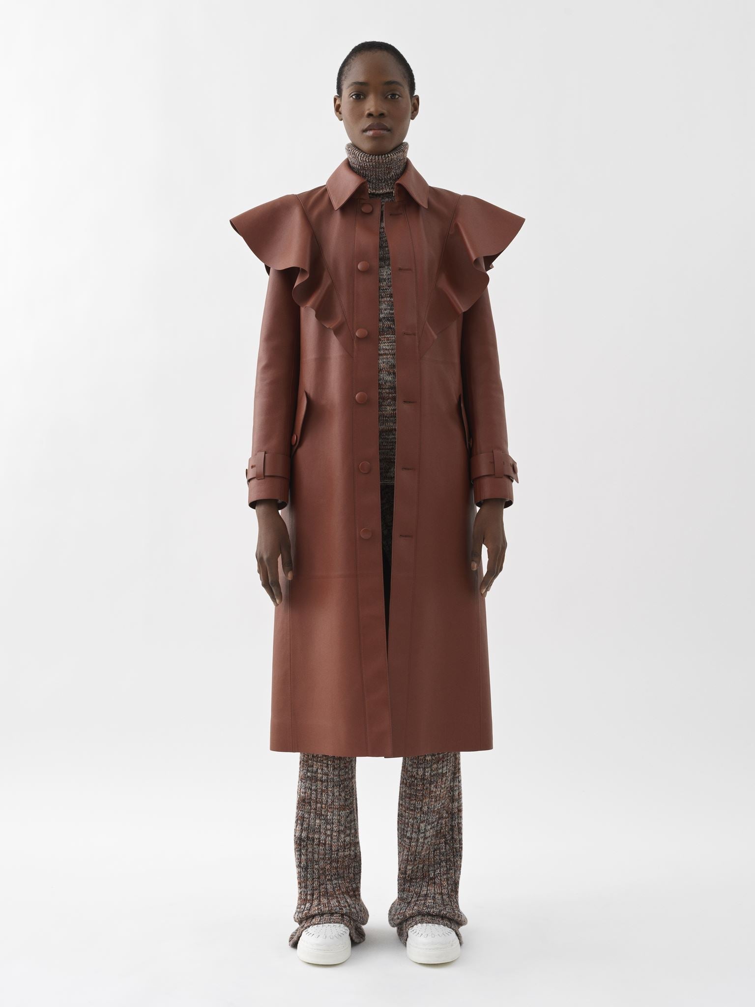 Trench volanté en cuir - Intense Brown