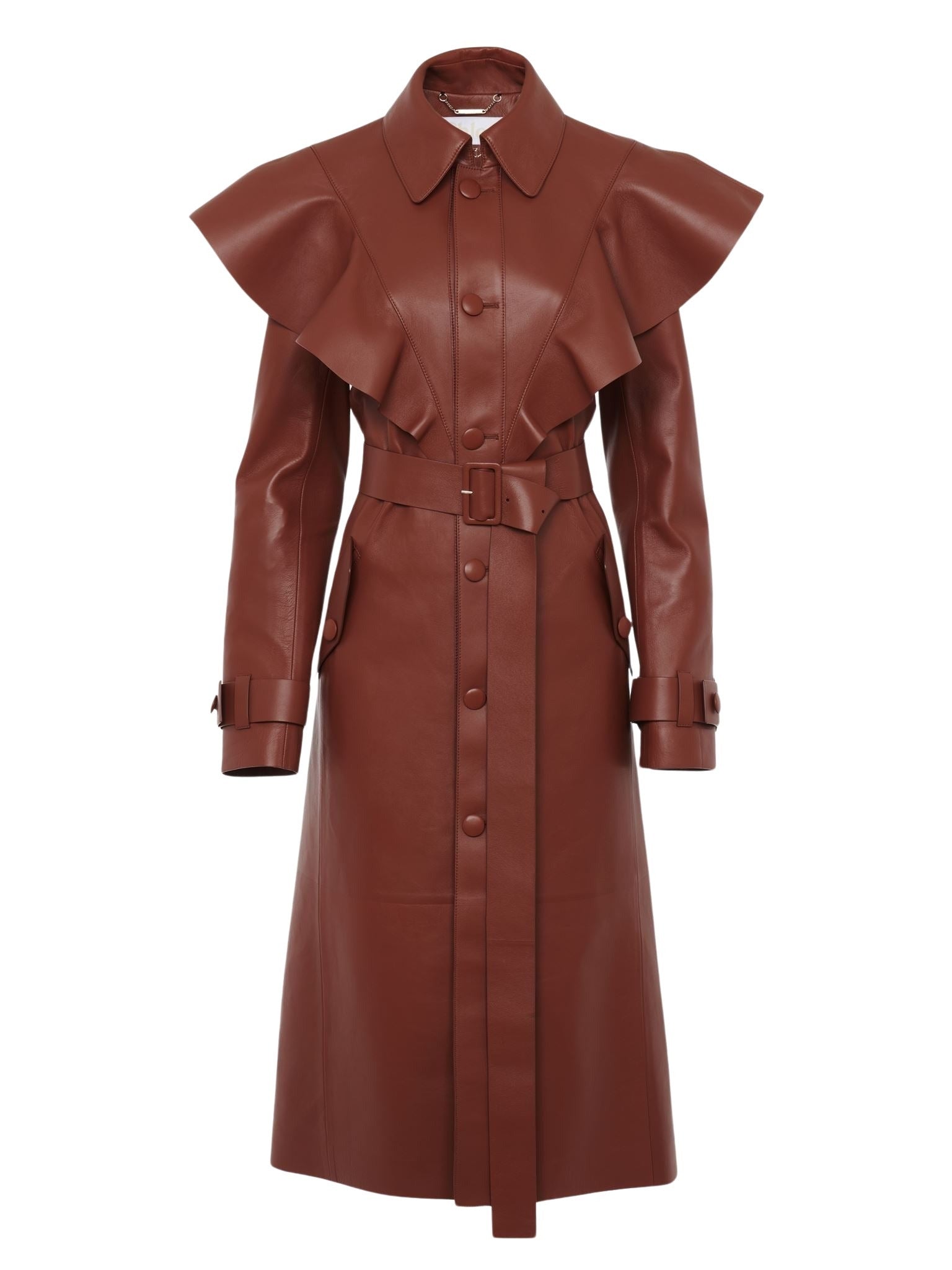 Trench volanté en cuir - Intense Brown