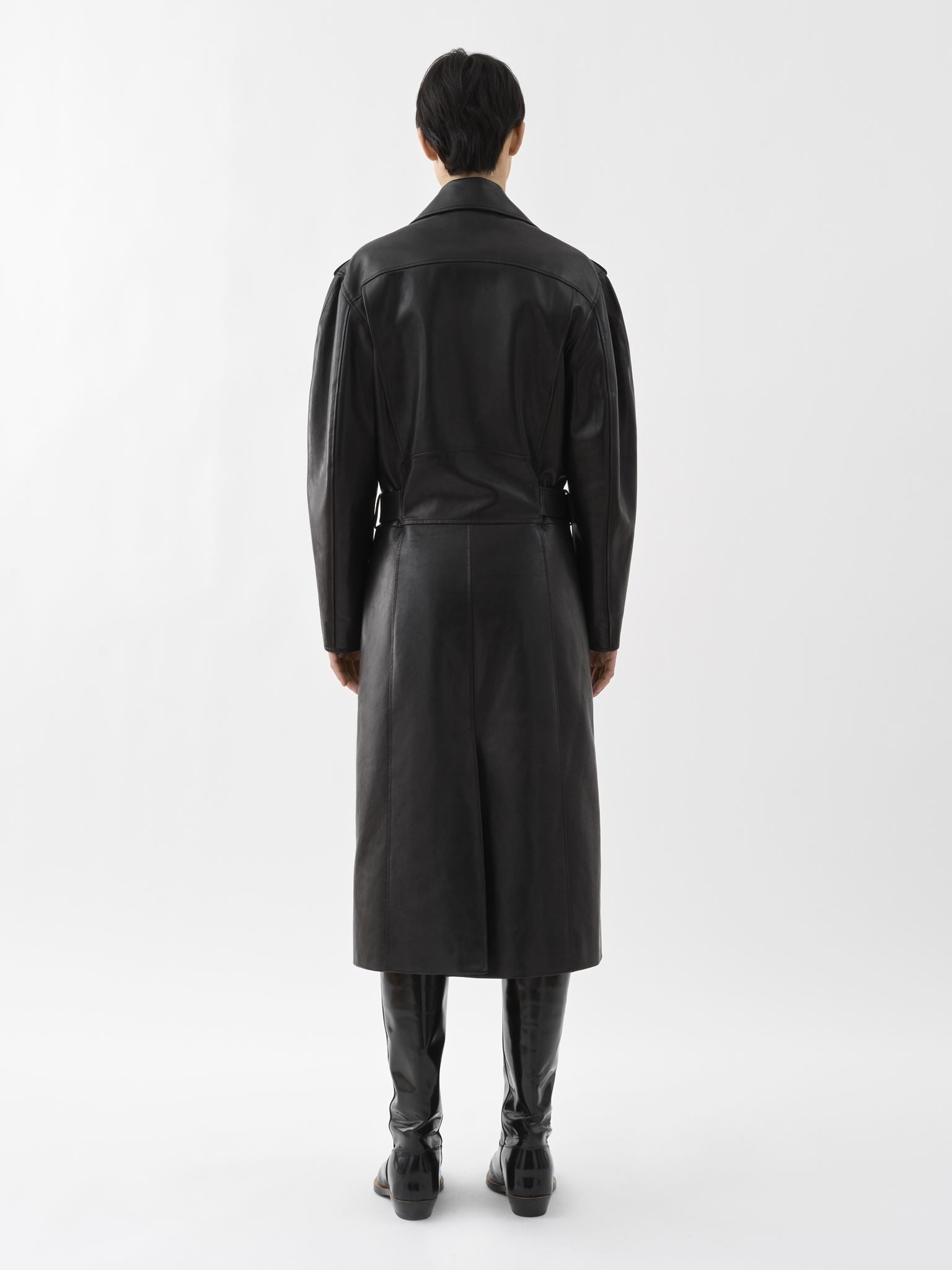 Manteau long Biker en cuir - Black