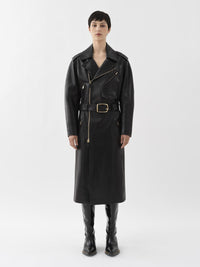 Manteau long Biker en cuir - Black