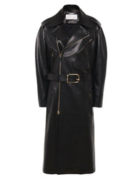 Manteau long Biker en cuir - Black