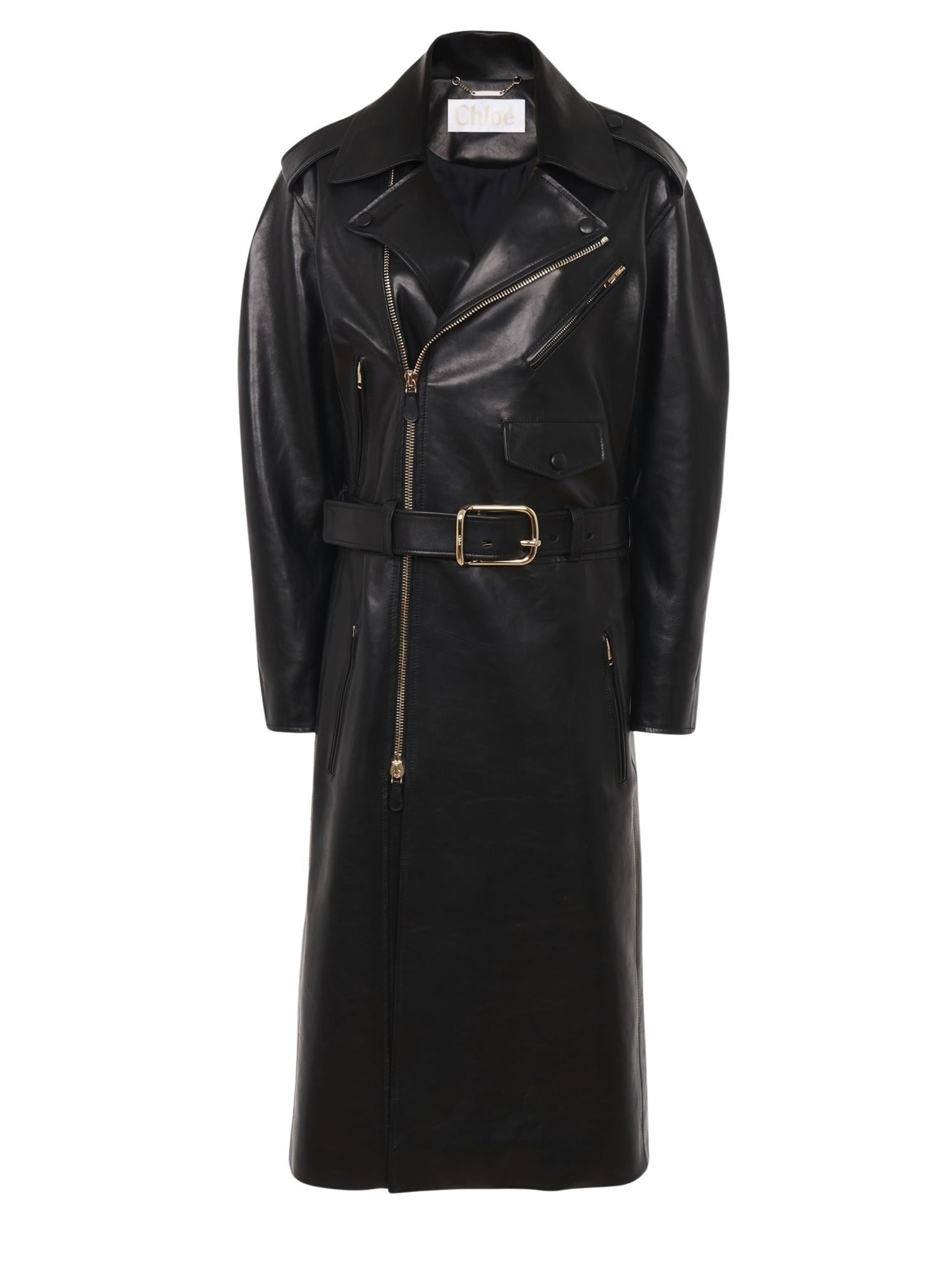 Manteau long Biker en cuir - Black