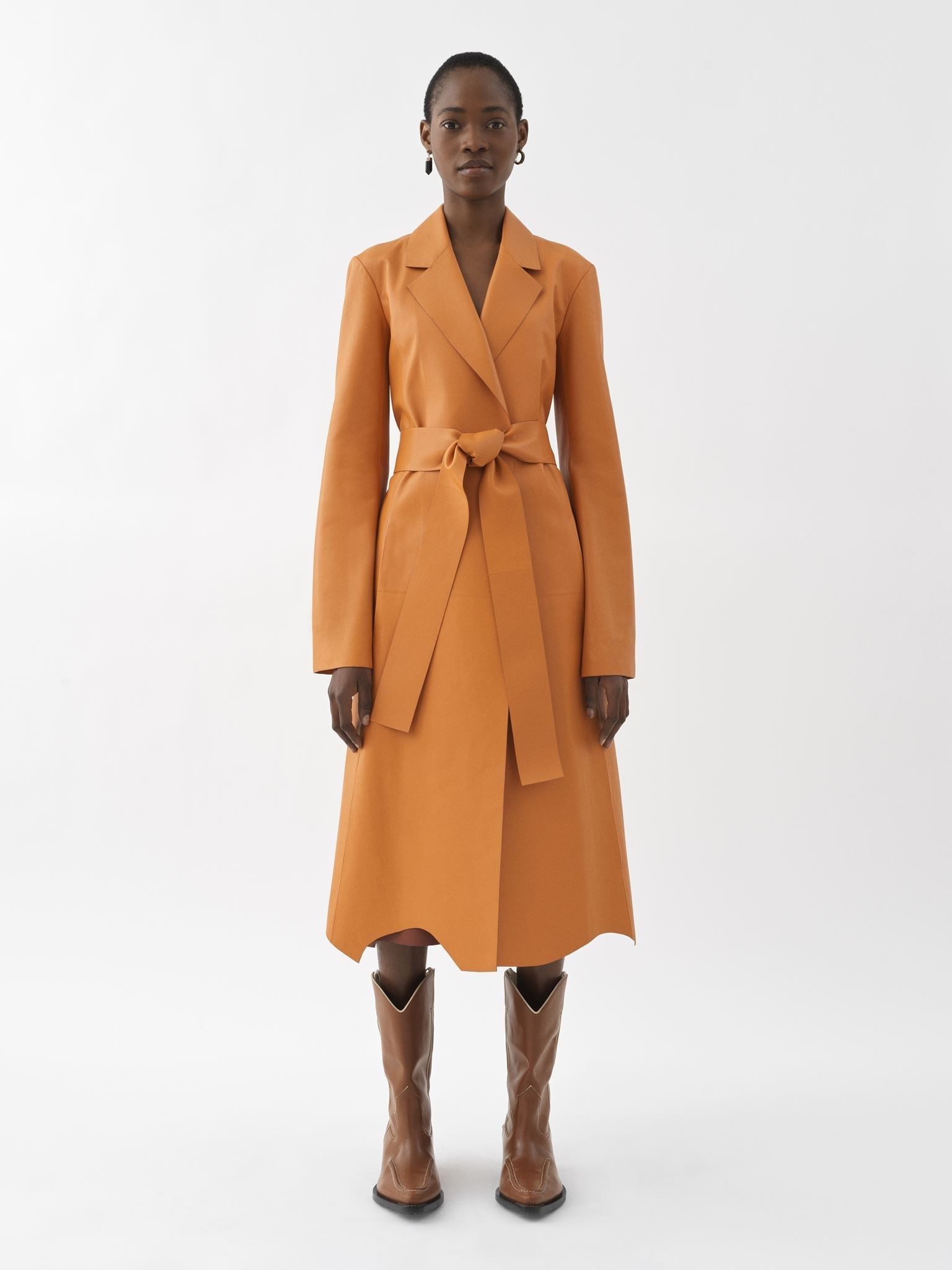 Manteau croisé en cuir - Sunset Orange