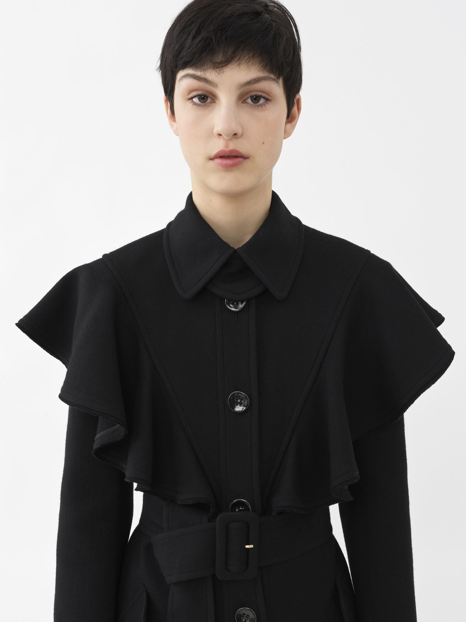 Trench volanté en laine - Black