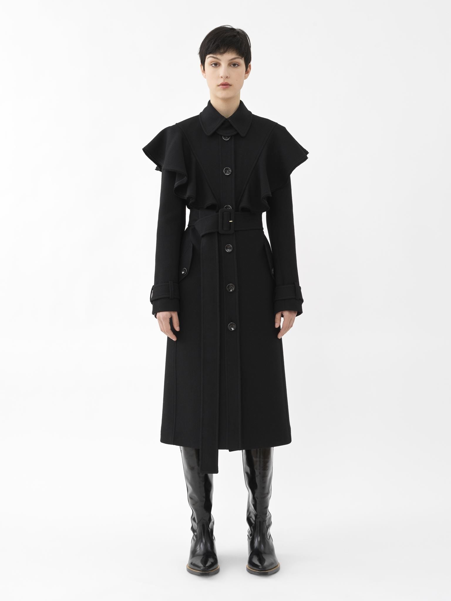 Trench volanté en laine - Black