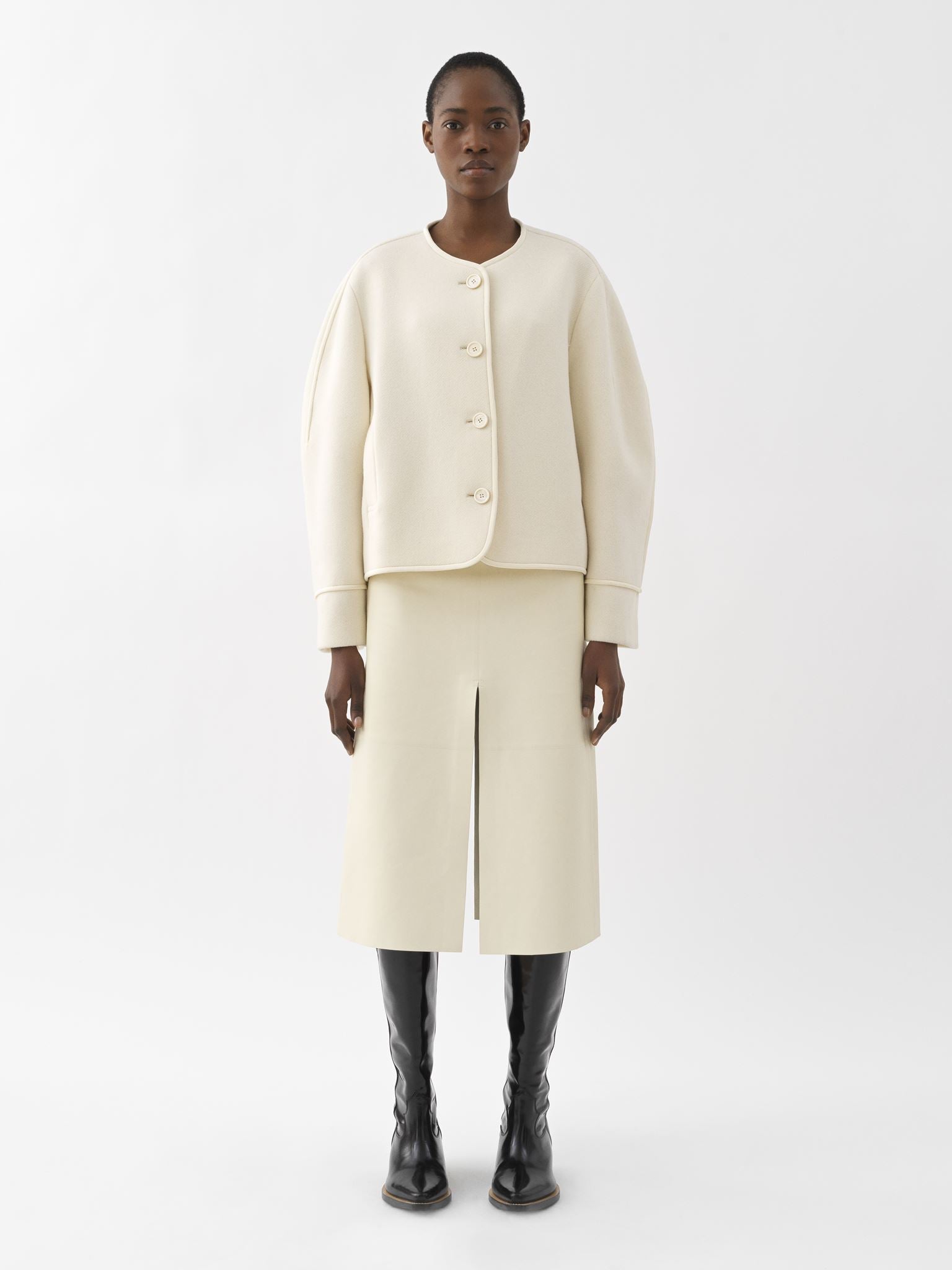 Veste courte manches ballon en laine - Eden White