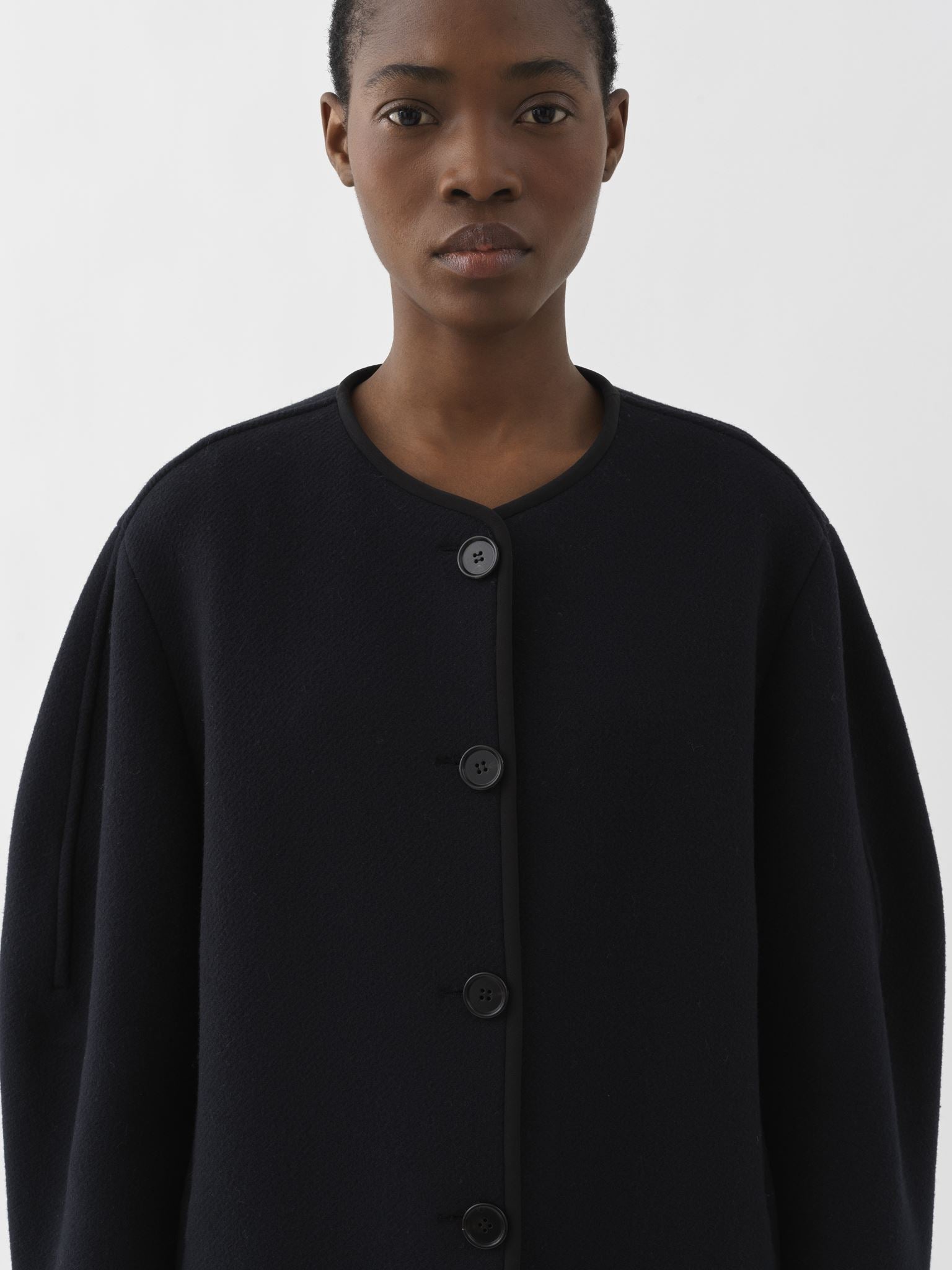 Veste courte manches ballon en laine - Marine