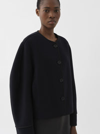 Veste courte manches ballon en laine - Marine