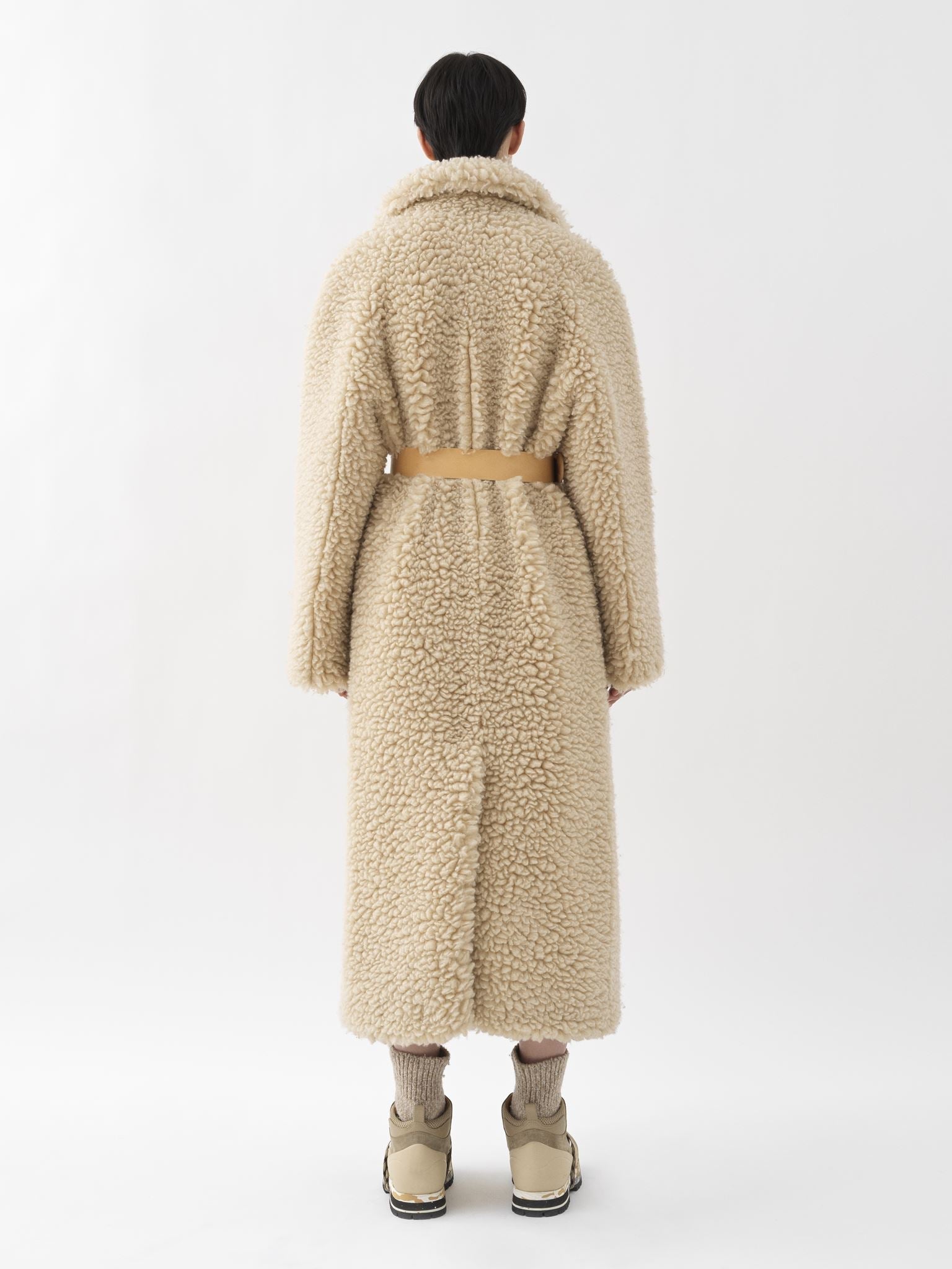 Manteau cocon ceinturé en laine - Marron