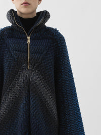 Poncho à zip et col montant en cachemire - Bleu