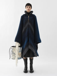 Poncho à zip et col montant en cachemire - Bleu