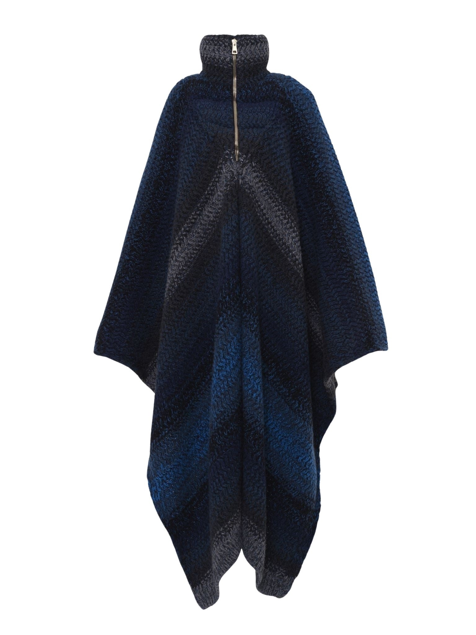 Poncho à zip et col montant en cachemire - Bleu