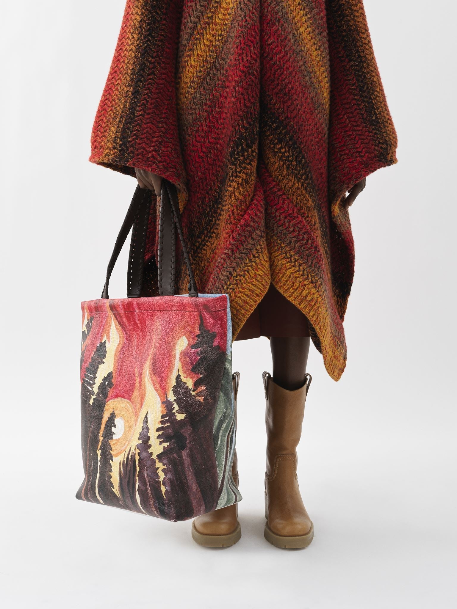 Poncho à zip et col montant en cachemire - Sunset Orange