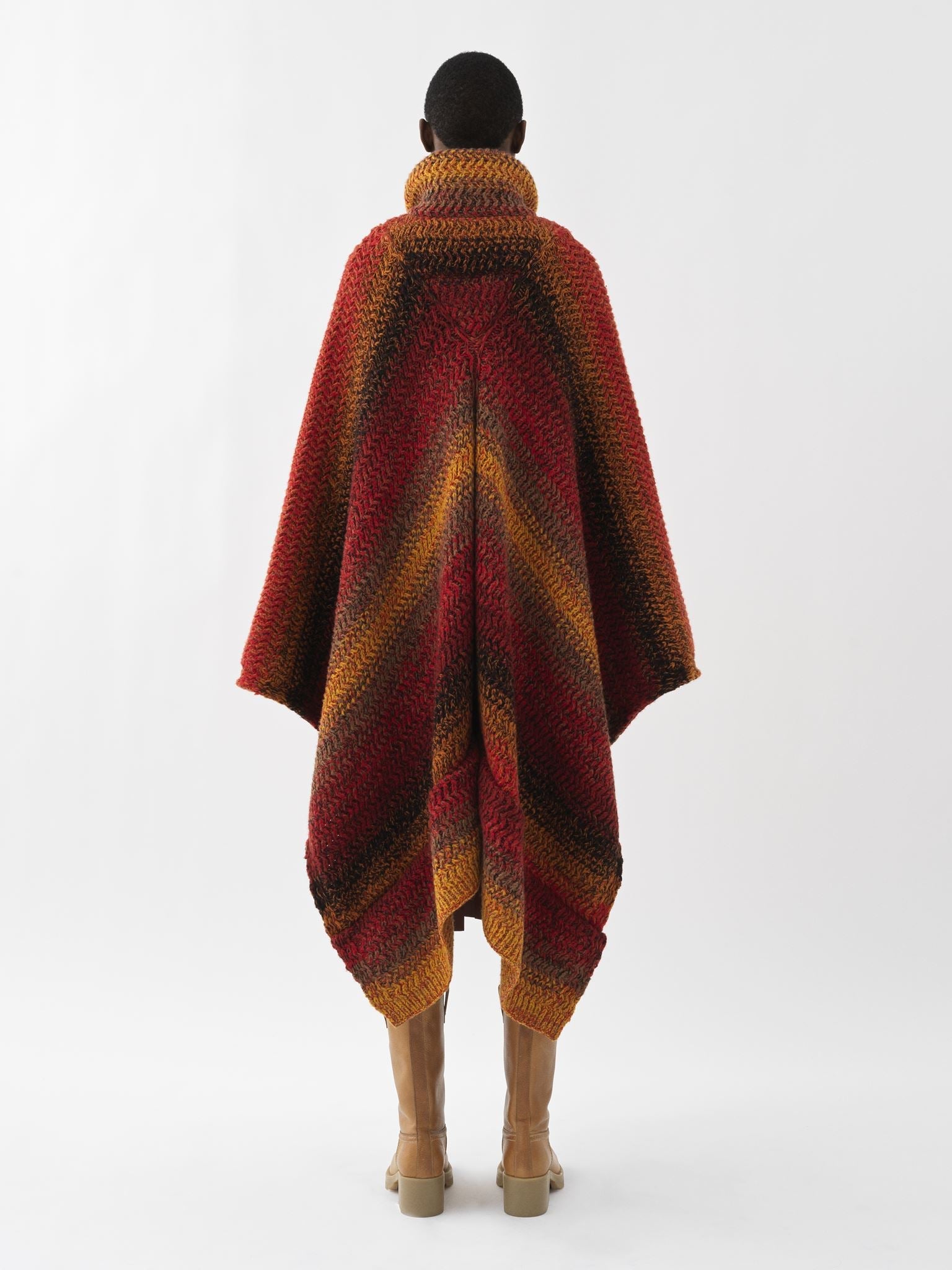 Poncho à zip et col montant en cachemire - Sunset Orange