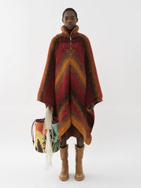 Poncho à zip et col montant en cachemire - Sunset Orange