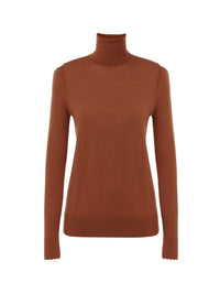 Pull ajusté à col roulé en laine - Brun Chaud