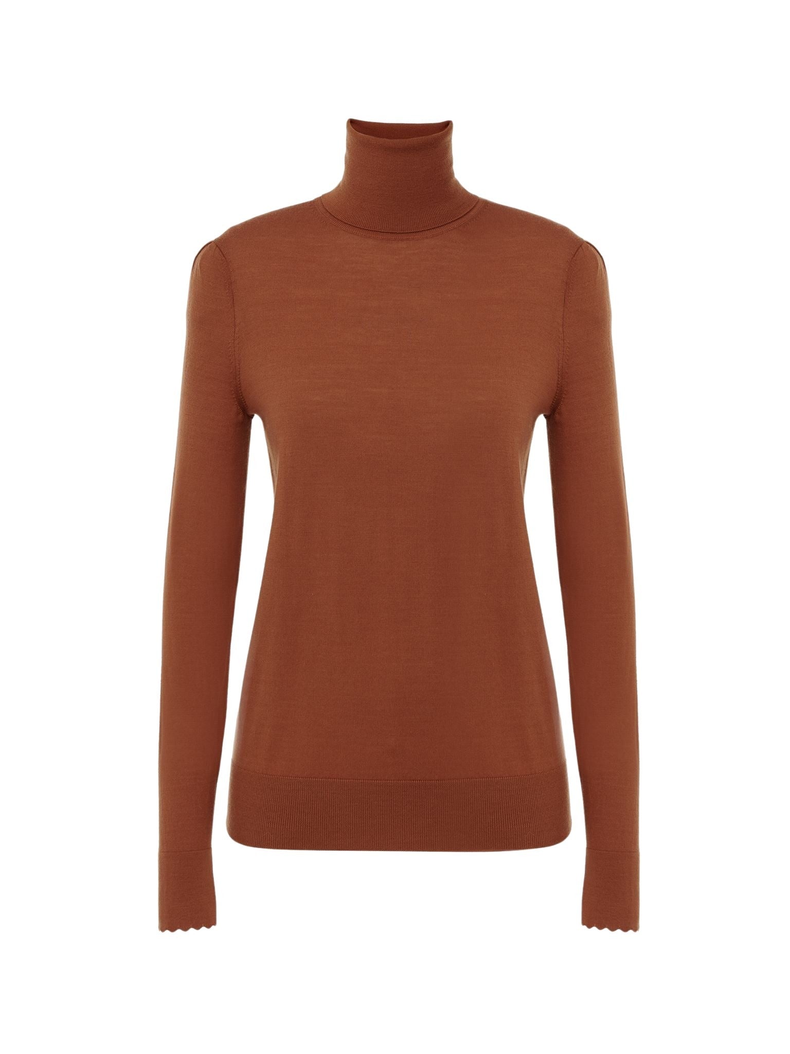 Pull ajusté à col roulé en laine - Brun Chaud