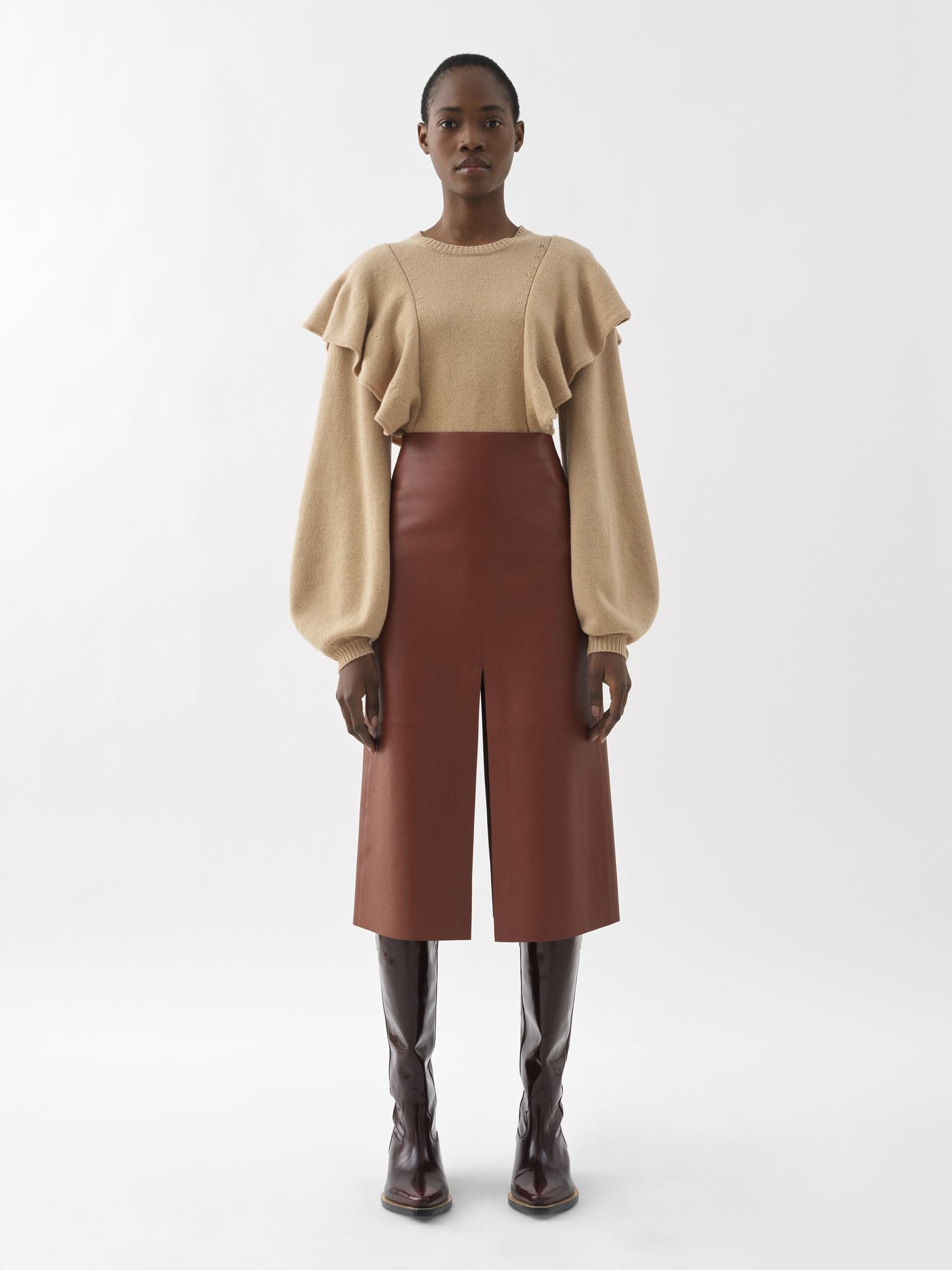 Pull volanté en cachemire - Straw Beige