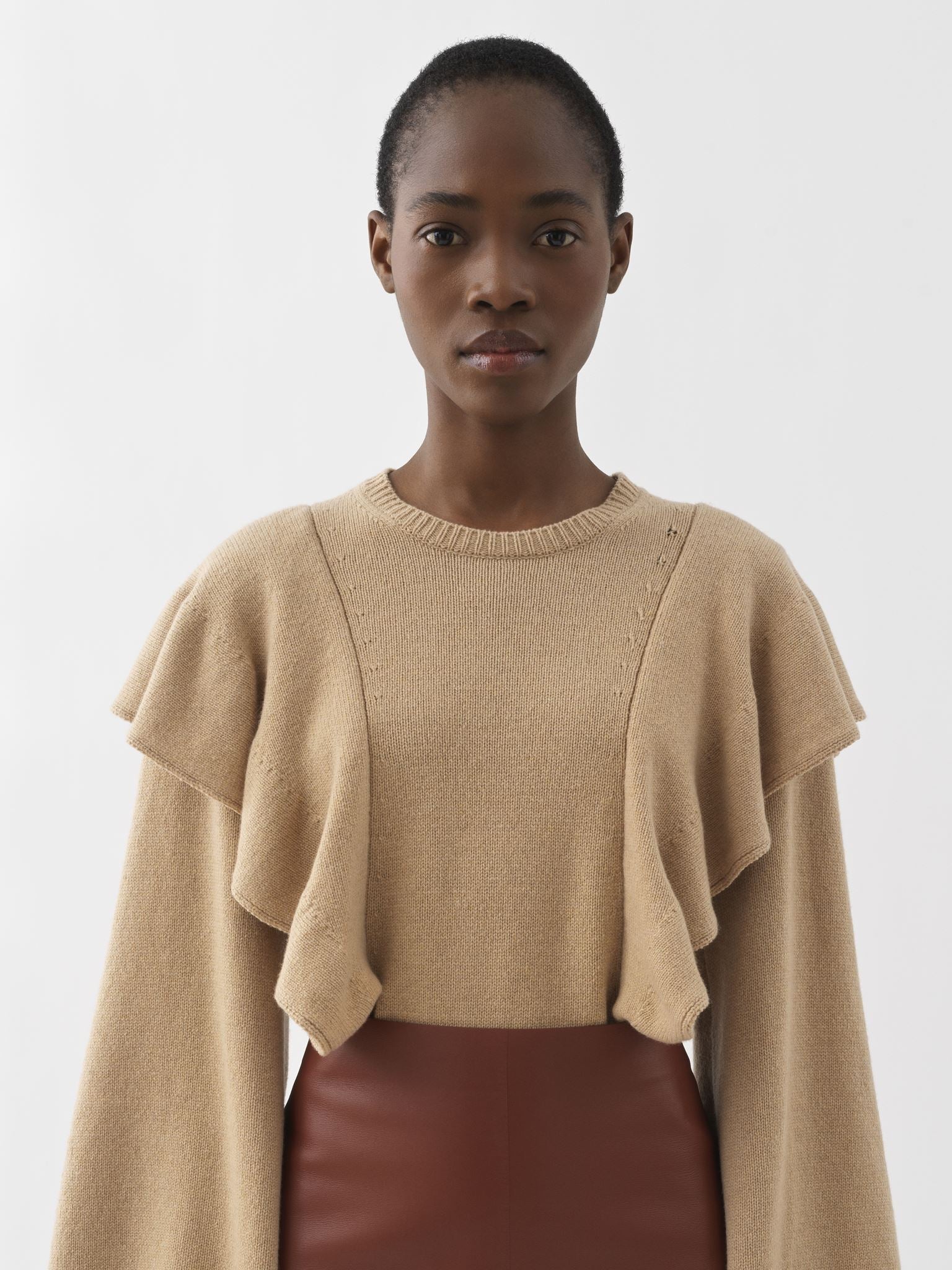 Pull volanté en cachemire - Straw Beige
