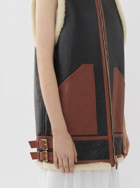 Veste aviateur sans manches avec jeu de textures en cuir - Noir