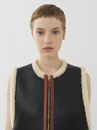 Veste aviateur sans manches avec jeu de textures en cuir - Noir