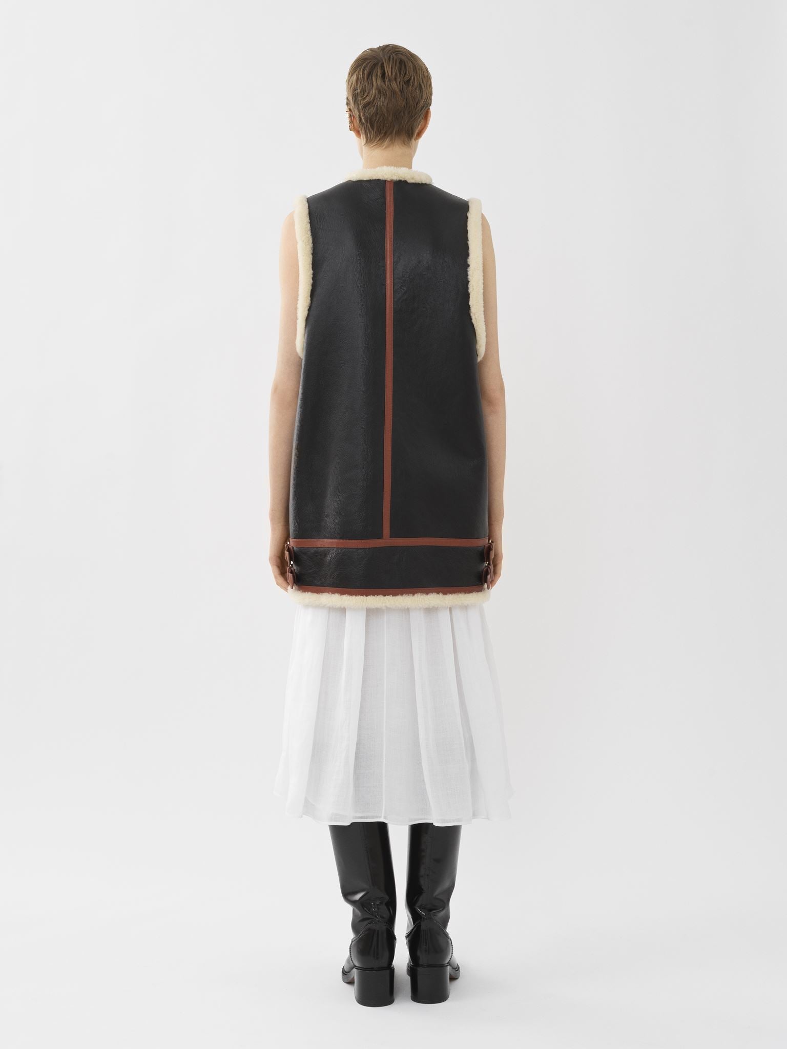 Veste aviateur sans manches avec jeu de textures en cuir - Noir