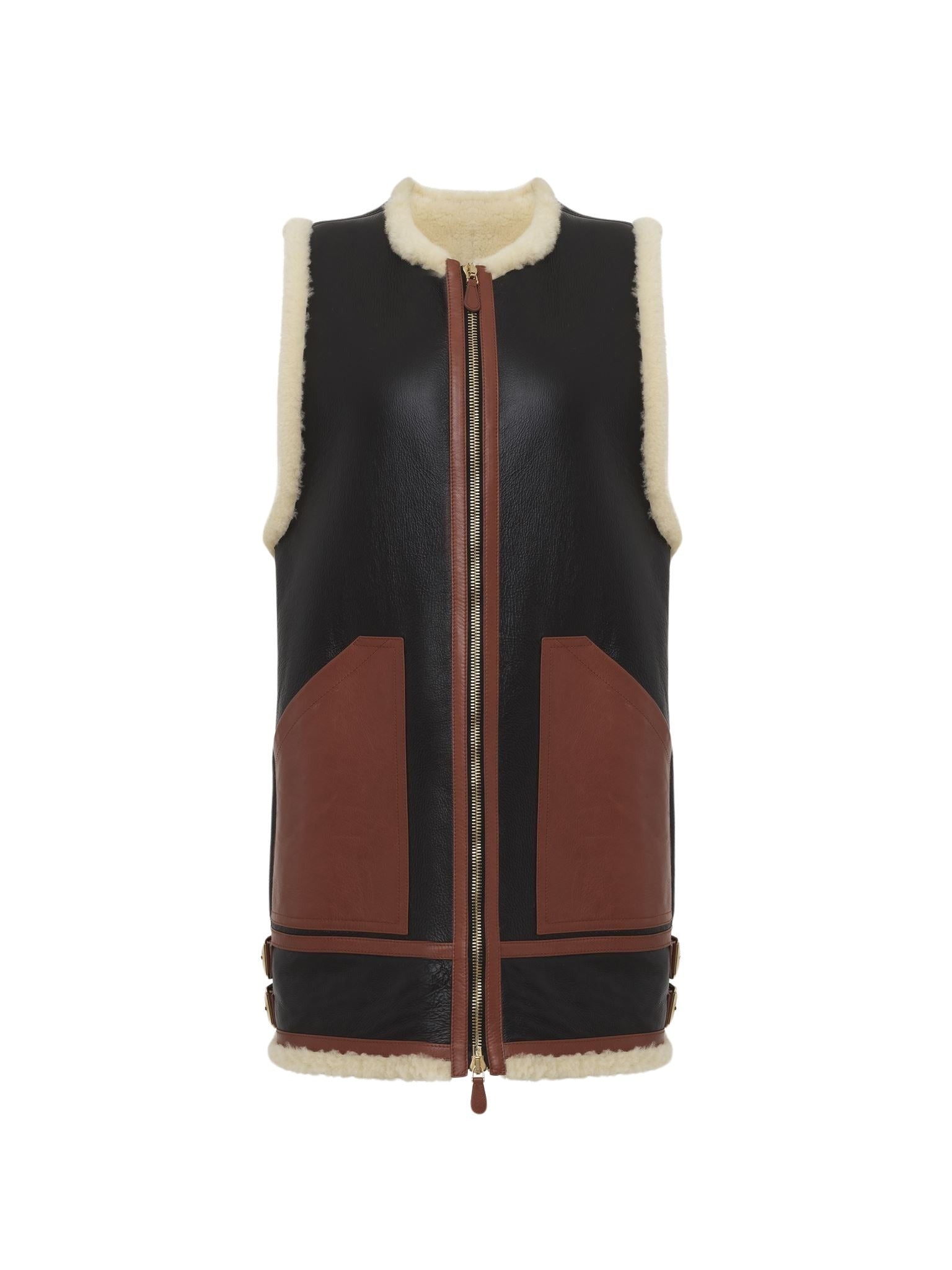 Veste aviateur sans manches avec jeu de textures en cuir - Noir
