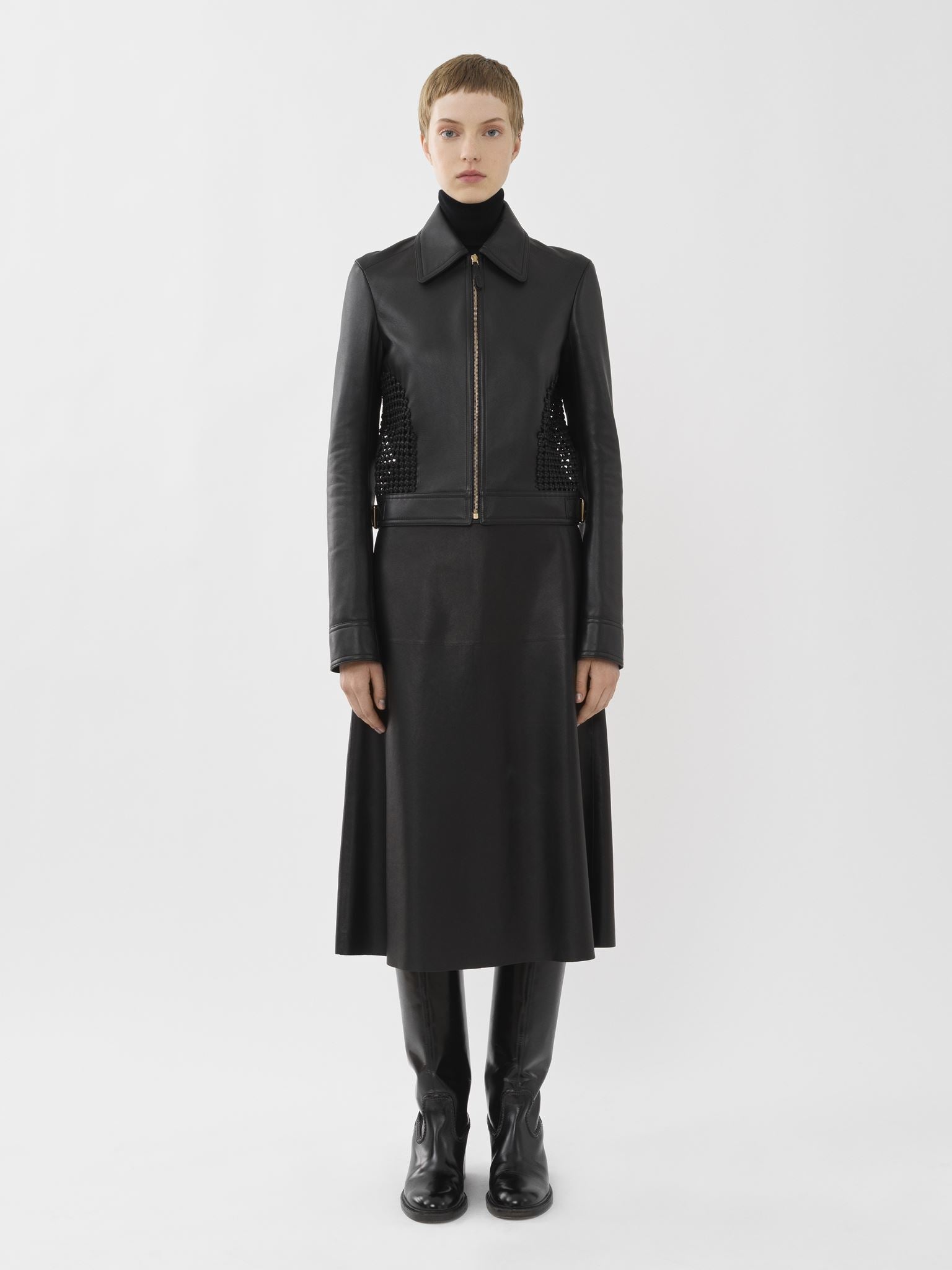 Veste courte en cuir - Noir