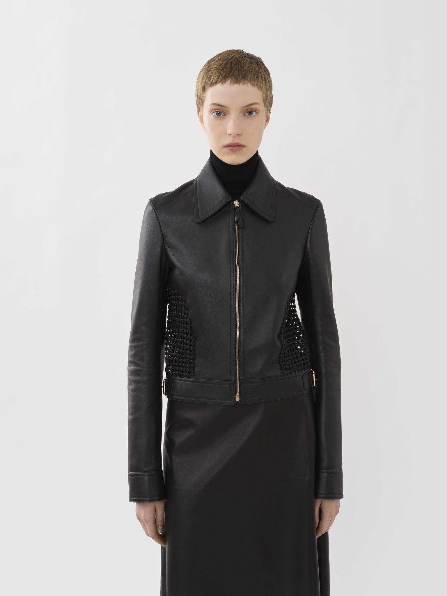 Veste courte en cuir - Noir