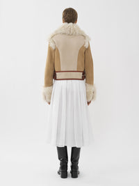 Blouson aviateur offre un jeu de textures et en cuir - Bronzage Doux
