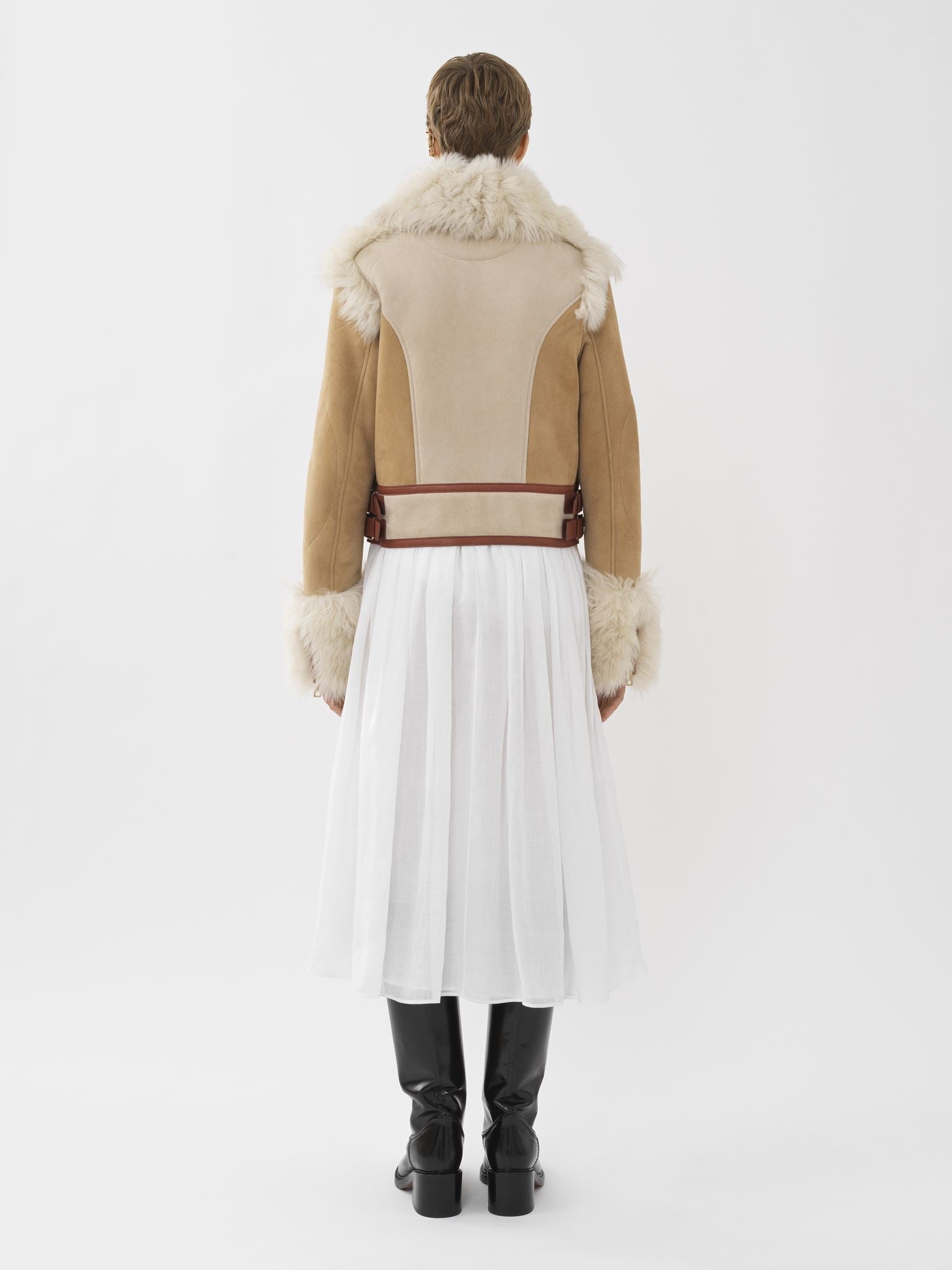Blouson aviateur offre un jeu de textures et en cuir - Bronzage Doux
