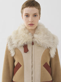 Blouson aviateur offre un jeu de textures et en cuir - Bronzage Doux