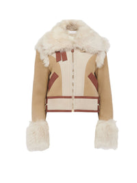 Blouson aviateur offre un jeu de textures et en cuir - Bronzage Doux