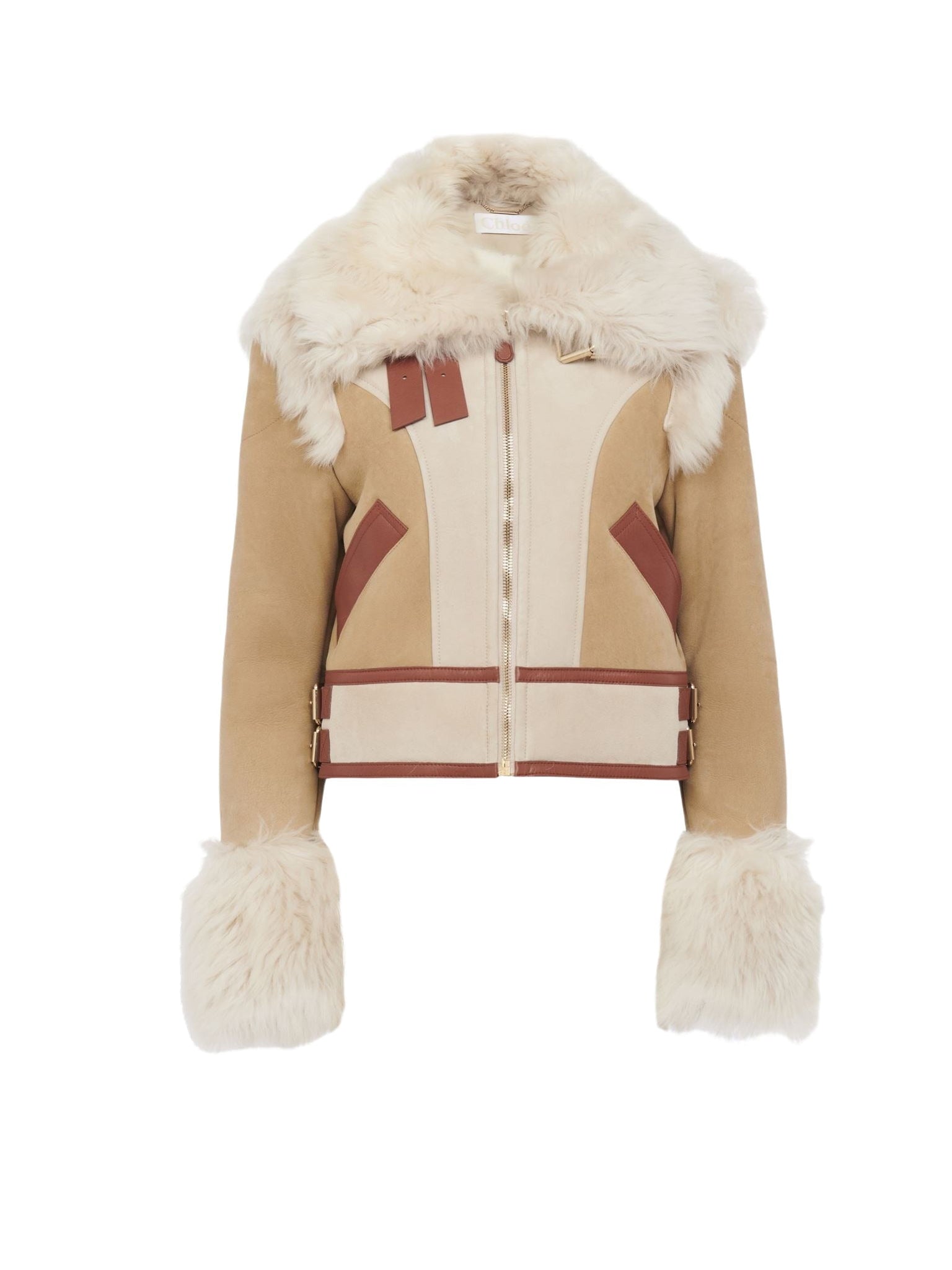Blouson aviateur offre un jeu de textures et en cuir - Bronzage Doux