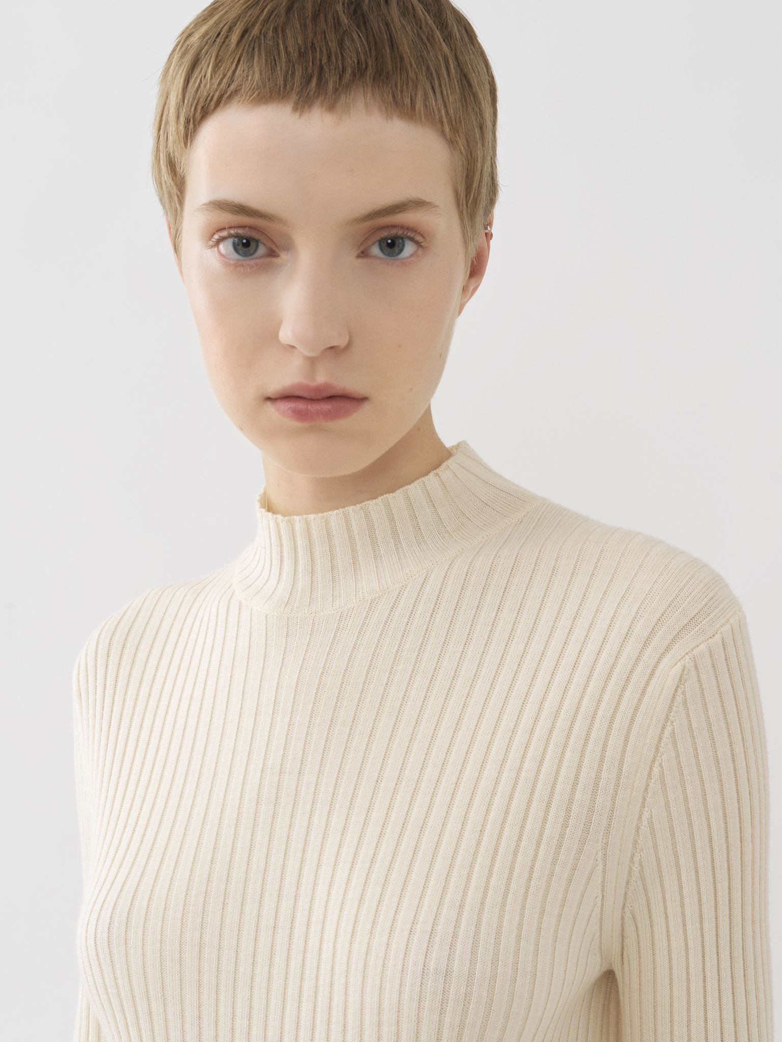 Pull en tricot côtelé de cachemire mérinos - Lovely White