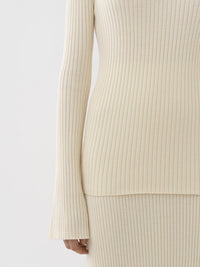 Pull en tricot côtelé de cachemire mérinos - Lovely White